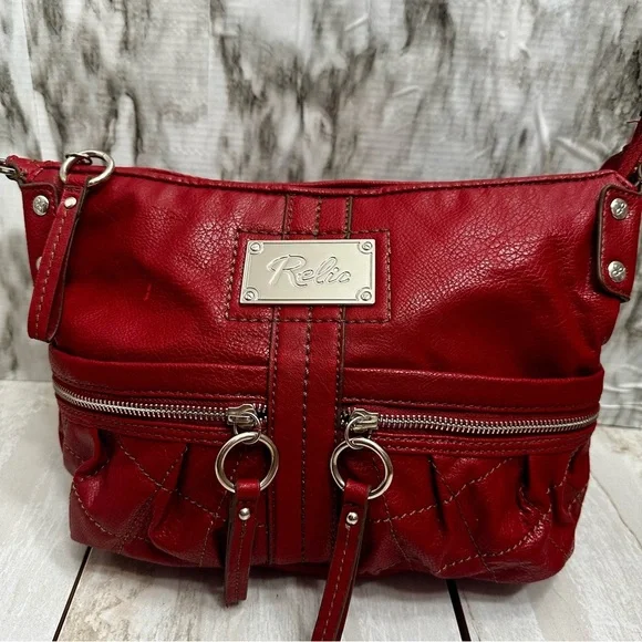 Relic Cherry Red Y2K Faux Leather Hobo Quilted Pocket Silver Accent Shoulder Bag - Picture 4 of 15